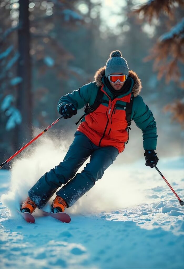 Manali snow adventure tour package with skiing activity in Himachal Pradesh India, tourist enjoying winter sports in snow covered mountains of Manali